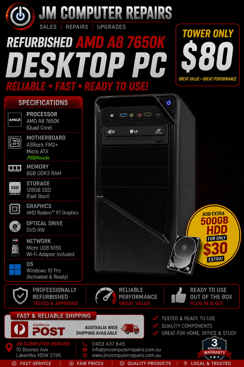 Refurbished High Performance AMD A8 7650K 128GB SSD 8GB RAM Home ...
